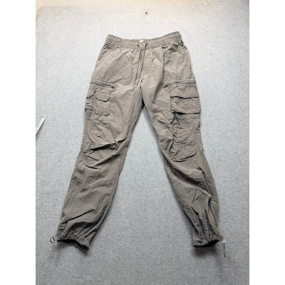 PacSun Mens Cargo Jogger Pants Gray Brown Elastic Waist Toggle Hem Size M